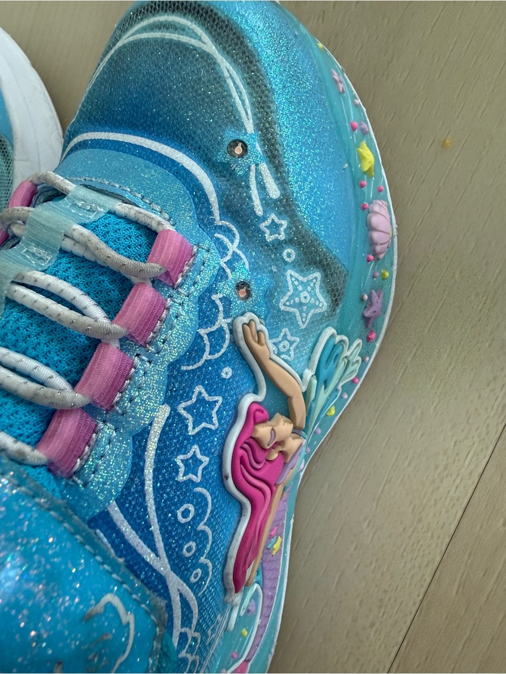 SKECHERS girls size 10.5 Mermaid Dreams Light Up Sneakers Blue Glitter Mesh - Picture 8 of 9